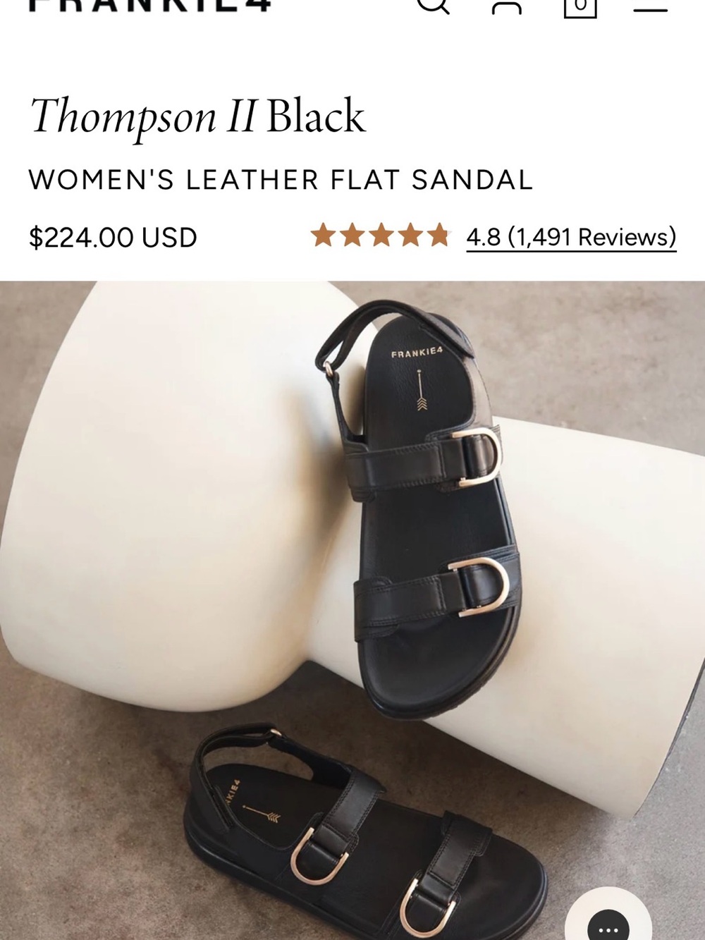 Frankie4 Thompson II Black Leather Flat Sandal